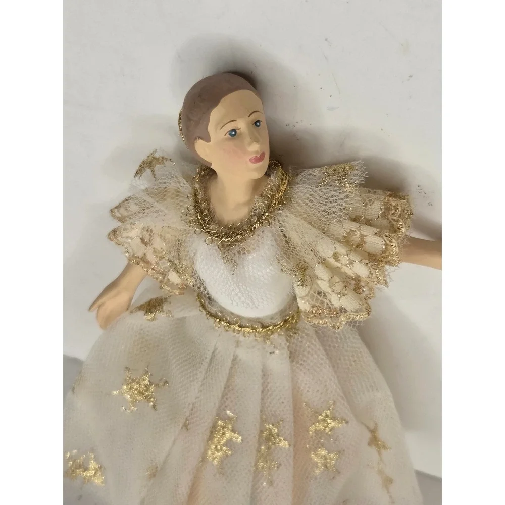 Vintage Ballerina Christmas Ornament White Gold Tulle Star Dress Dancer Decor
